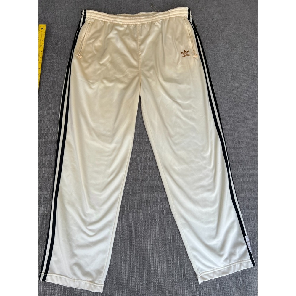 Adidas Track Pants Mens XL White Black 3-Stripe Stretch Elastic Waist Drawstring